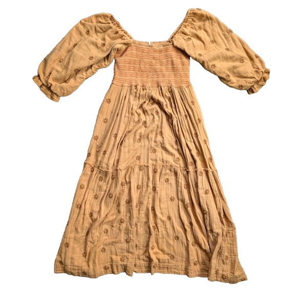 Free People Dresses & Skirts - Free‎ People Dahlia Embroidered Maxi Dress Womens Large Yellow Gold Floral